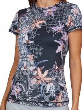 Sofibella Short Sleeve Printed Tee in Navy, Black and Cream Women’s size Large